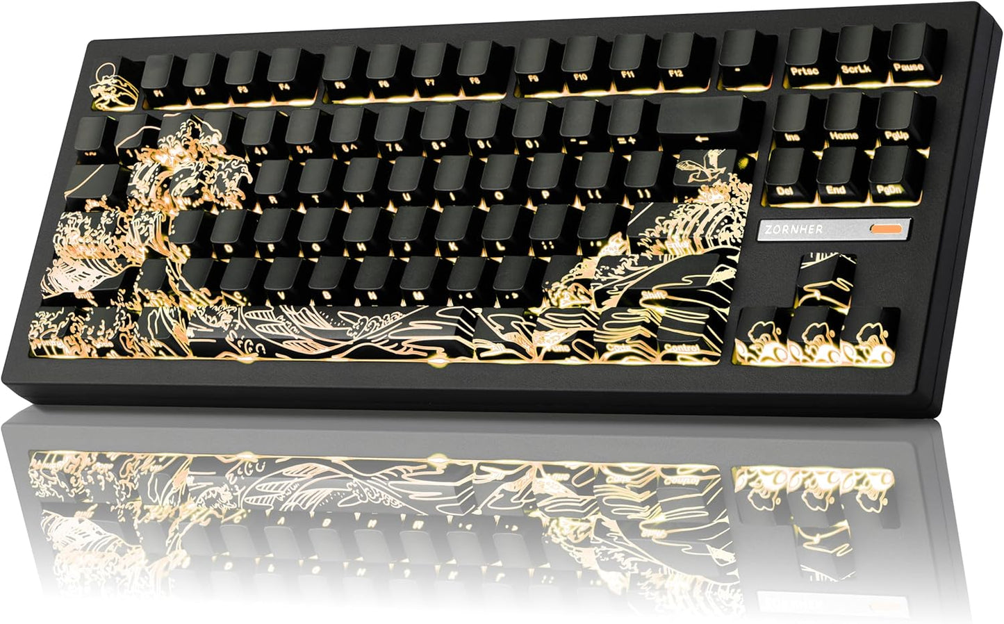 ZORNHER ZH870 Wireless Mechanical Gaming Keyboard,80% Black Custom Creamy Sound Keyboard with Spider Web IMD PC Keycaps,Pre-lubed Linear Switches,Hot-Swappable,RGB Backlit,2.4GHz/USB-C/BT5.0