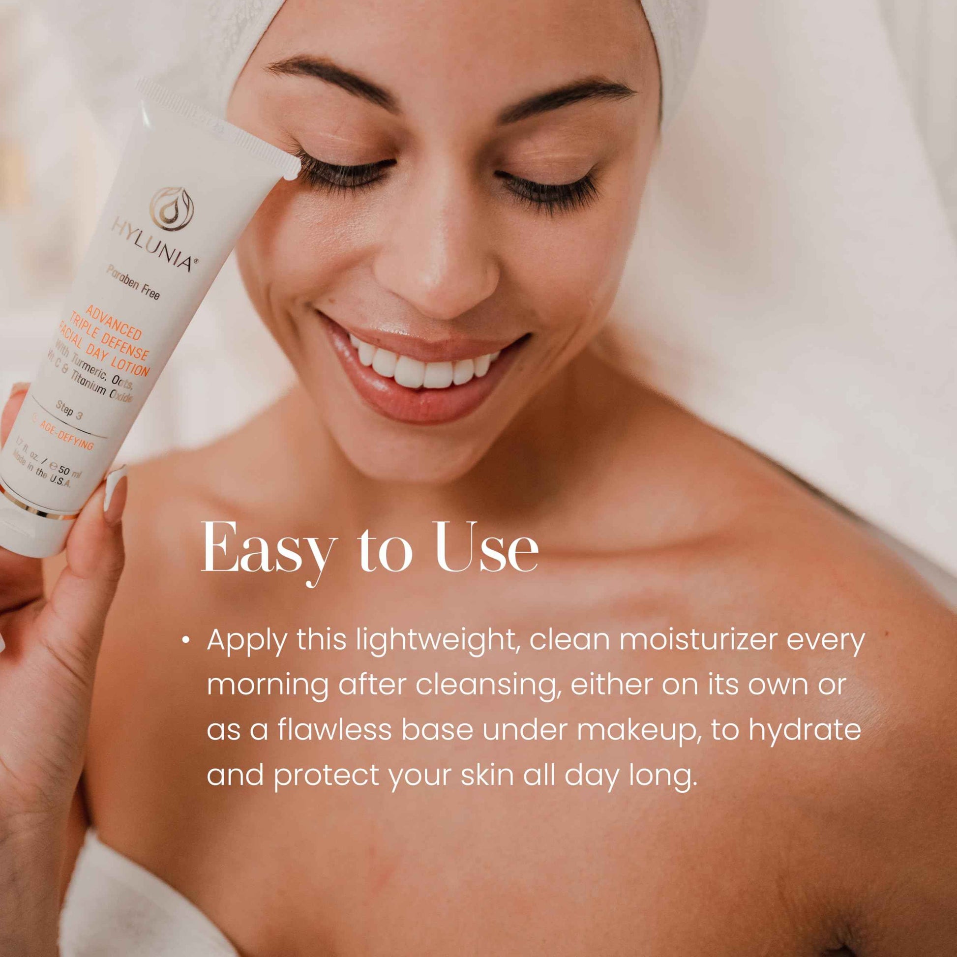 Hylunia Triple Defense Day Lotion | Age-Defying Moisturizer | Vitamin C, Turmeric & Titanium Dioxide | Hydrate, Protect & Rebuild Collagen | Clean, Non-Toxic Formula | All Skin Types | 1.7 fl. oz.