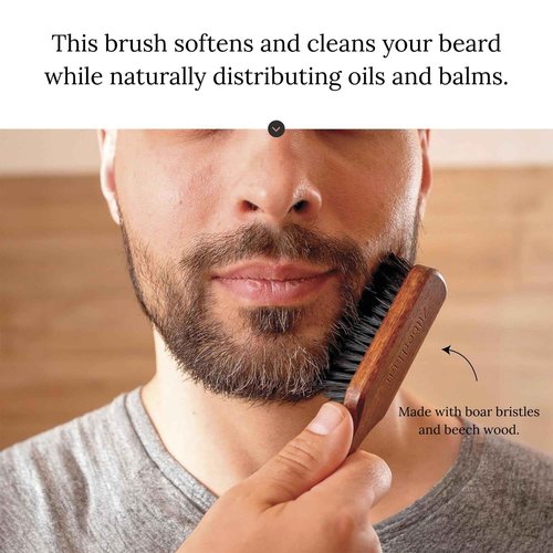 ZilberHaar - Beard Care Kit for Men - 1 Regular Beard Brush + 1 Beard Balm + 1 Moisturizing Cream + 1 Beard Bib - Stiff Boar Bristles and Beech Wood - Supplied in a Velvet Bag