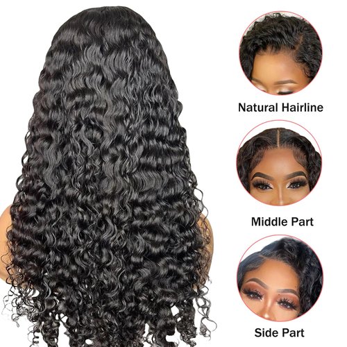 Glueless Wigs Human Hair Deep Wave Wigs Human hair Glueless Wear And Go 5x5 HD Lace Closur Wigs For Black Women (Curly wig, 24 Inch)