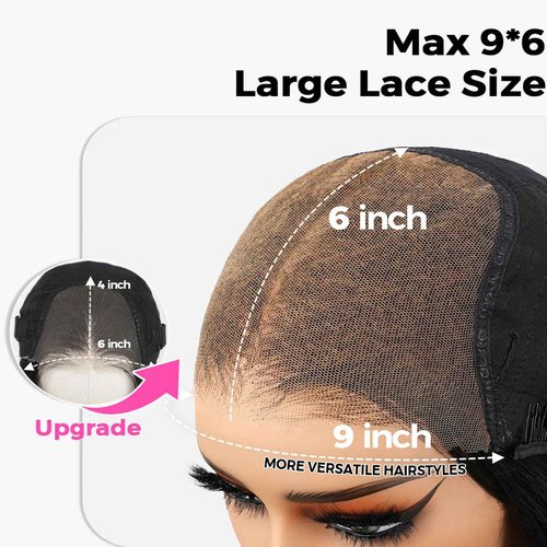 ISEE M-Cap Kinky Curly Wear Go Glueless Wigs Human Hair Pre Plucked Pre Cut Bleached Knots 9x6 HD Lace Glueless Human Hair Wigs For Women (Highlight Ombre, 12 Inch)