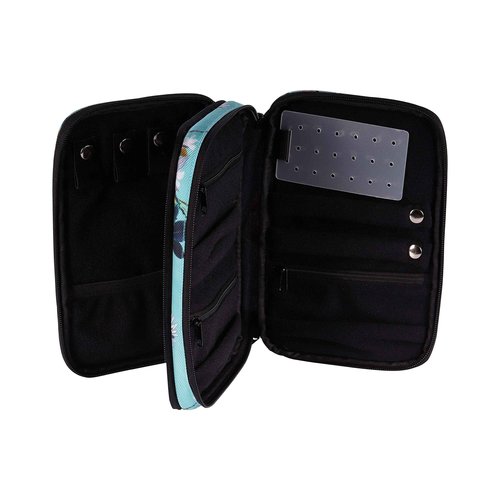 Set Of Large Hanging Travel Toiletry And Cosmetic Bag For Women and Jewelry Travel Organizer Bag With Many Pockets in Turquoise Flowers
