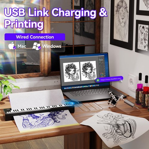 PeriPage Wireless Tattoo Stencil Printer – Pino Compact Thermal Tattoo Machine with Inkless Technology, Compatible with Phone, Tablet & PC