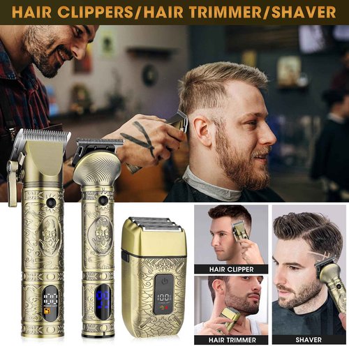 RESUXI Professional Hair Clippers for Men Electric Razor Shavers Nose Hair Trimmer and Detail Trimmer 5 Pcs Set，Cordless Beard Trimmer Barber Clippers for Hair Cutting Mens Grooming Kit