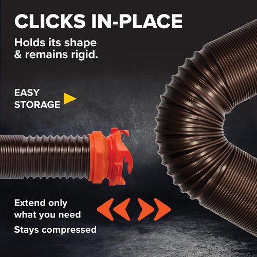 Camco RhinoFLEX 20-Ft RV Sewer Hose Kit - Features Clear Elbow Fitting w/Removable 4-in-1 Adapter - Connects to 3” Slip or 3”/3.5”/4” NPT Threaded Sewer Connection (39742)