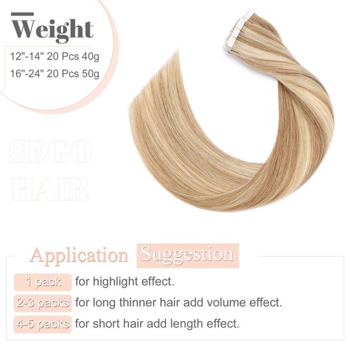 SEGO Tape in Hair Extensions Human Hair 18 Inch 100g 40pcs Balayage Straight 100% Remy Rooted Seamless Skin Weft Invisible Double Sided Tape Hair for Women-#P12/613 Golden Brown&Bleach Blonde