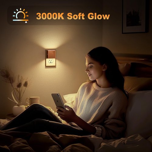 JandCase Night Light,Automatic Night Lights Plug into Wall,Dusk to Dawn,2 Pack Soft White 3000K Brightness Adjustable Nightlight for Kids Bedroom Bathroom Hallway Kitchen