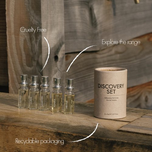 Laboratory Perfumes Discovery Set | 5 x 5ml Eau de Toilette | Gender-Free, Nature-Inspired Fragrances | Amber, Gorse, Samphire, Tonka, Helios | Unique Gift Set, Travel Set