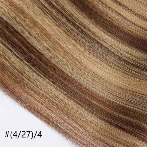 ORIGEN Clip in Hair Extensions Real Remy Human Hair Chocolate Brown to Caramel Blonde Highlights Straight Hair for Women 7pcs 120g 18 Inches