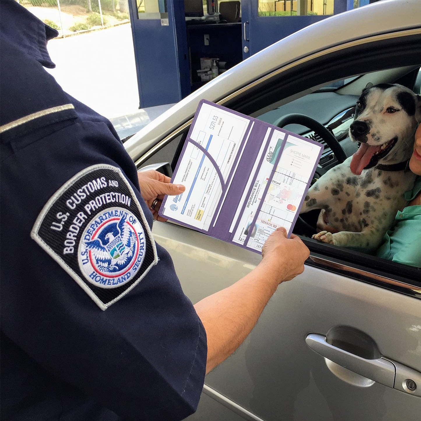 LumiMokki Premium Car Registration & Insurance Card Holder with Magnetic Shut, Vehicle Glove Box Car Organizer - For Documents, Cards, License (Purple)