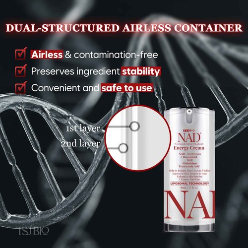 TSJ Bio NAD+ Energy Revitalizing Cream - Premium Daily Moisturizer with NAD+ 50,000PPM, Resveratrol & 9 Growth Factor Complex