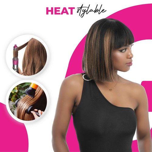 BIG G HAIR 10 inch Yaki Straight Bob Wig Vietnamese Human Hair Wig Pre-Bleached, Wear and Go Lace Bob Wig Human Hair 180% Density Piano Brown, Glueless Wig Human Hair with Blunt Bangs