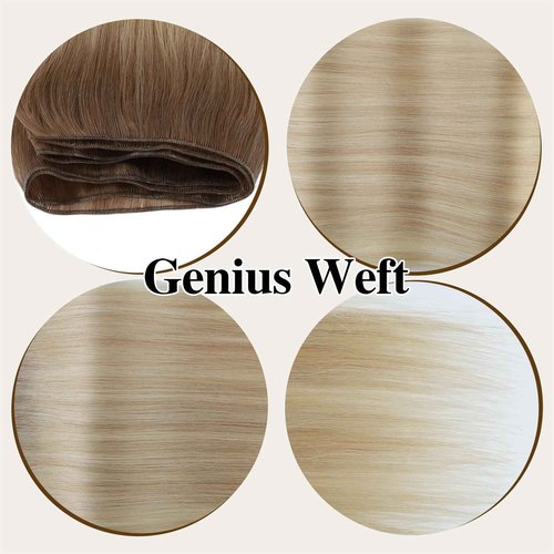 ABH AMAZINGBEAUTY HAIR Genius Weft Hair Extensions Human Hair Sew in Hair Extensions Real Human Hair Weft Extensions Hand Tied Virgin Hair 50G, #R6/18/613 Root Chestnut Brown Highlight Blonde 16 Inch