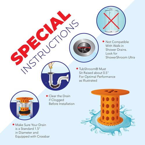 TubShroom Tub Hair Catcher Protector, Fits 1.5" - 1.75" Drain, Orange