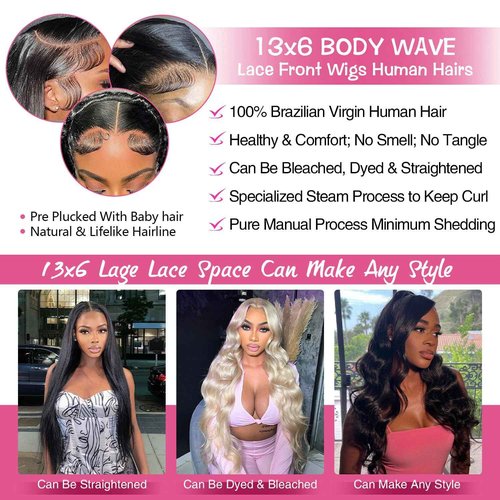 13x6 Lace Front Wigs Human Hair Pre Plucked 200% Density Body Wave HD Lace Front Wigs Human Hair Transparent Frontal Glueless Wigs Virgin Human Hair with Baby Hair for Women Natural Black 30 Inch