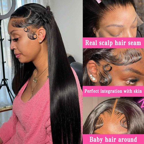 Zorssar 13x6 Lace Front Wig Human Hair Natural Color Straight HD Transparent Lace Front Wigs Straight Lace Frontal Wigs Glueless Lace Human Hair Pre Plucked 150% Density (13x6 1B, 24 in)