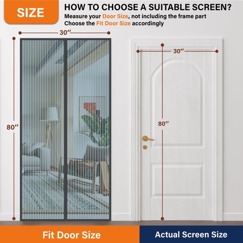 Magnetic Screen Door，Screen Door Mesh，Keep Bugs Out, Heavy-Duty Mesh Curtain,Pet and Kid Friendly, Works with Front Doors, Sliding Doors（36 x 80 Inches Gray