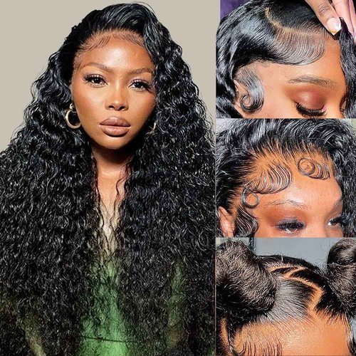 Deep Wave Lace Front Wigs Human Hair 13x4 HD Lace Front Wigs Human Hair Pre Plucked Brazilian Curly HumanHair Wig 200 Density Glueless Frontal Wigs For Women(18inch)