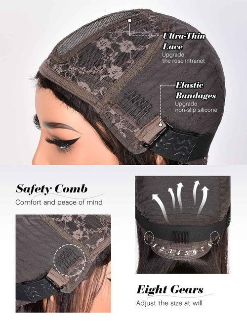 MURAME Bob Wig Human Hair 210% Density Bob Wig with Bangs 100% Human Hair Wigs for Black Women Pre-Bleached Glueless Straight Bob Wigs(12Inch,black bob wig)