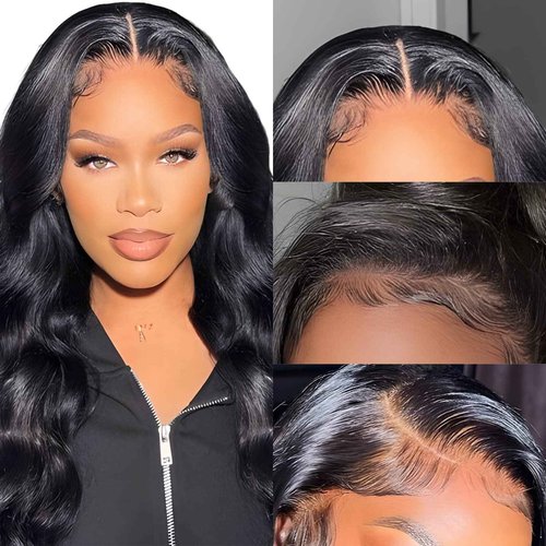 TESSHAIR 13x4 Body Wave Lace Front Wigs Human Hair Pre Plucked for Black Women, 180% Density Glueless Transparent Lace Front Wigs Human Hair Wig with Baby Hair (24 Inch)