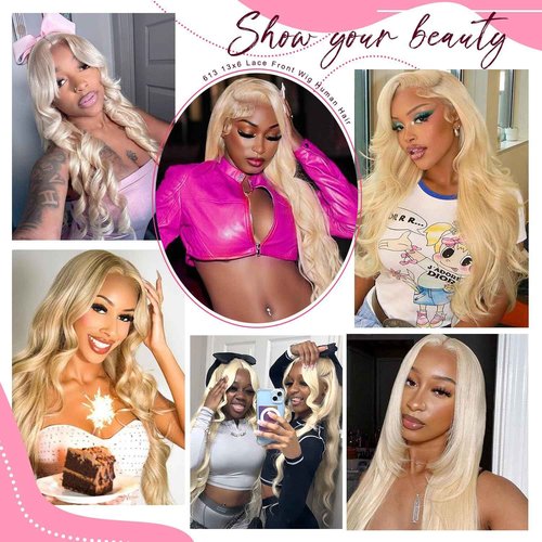 QGVQGV 30 Inch 613 13x6 Lace Front Wig Human Hair 210 Density Blonde Wig Human Hair Body Wave Lace Front Wigs Pre Plucked 613 HD Lace Frontal Wigs 13x6 Body Wave With Baby Hair for Women