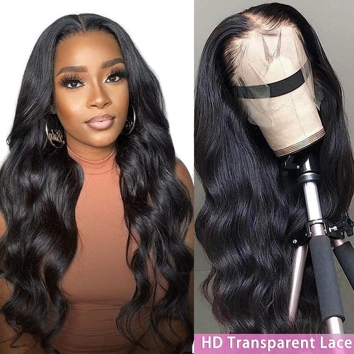26 Inch Body Wave Lace Front Wigs Human Hair Full 13x4 HD 180 Density Glueless Pre Plucked with Baby Hair Unprocessed Brazilian Virgin Remy Transparent Bone Lace Frontal Wig for Women Natural Color