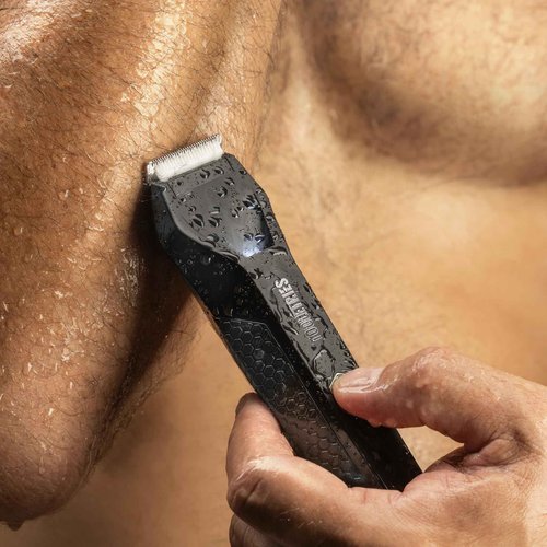 TOOLETRIES The Shearer - Groin & Body Hair Trimmer for Men, Electric Shaver for Pubic Hair, Balls, Groin, Chest, Legs, Waterproof Wet/Dry Clippers, Rechargeable, Bonus Shower Kit