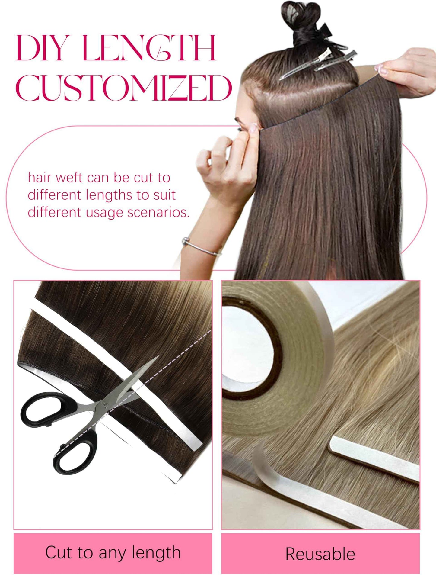 Lacer Genius Weft Tape in Hair Extension Human Hair 18 Inch Tape in Human Hair Weft Hand Tied For Women Rooted Darkest Brown to Platinum Blonde 50g