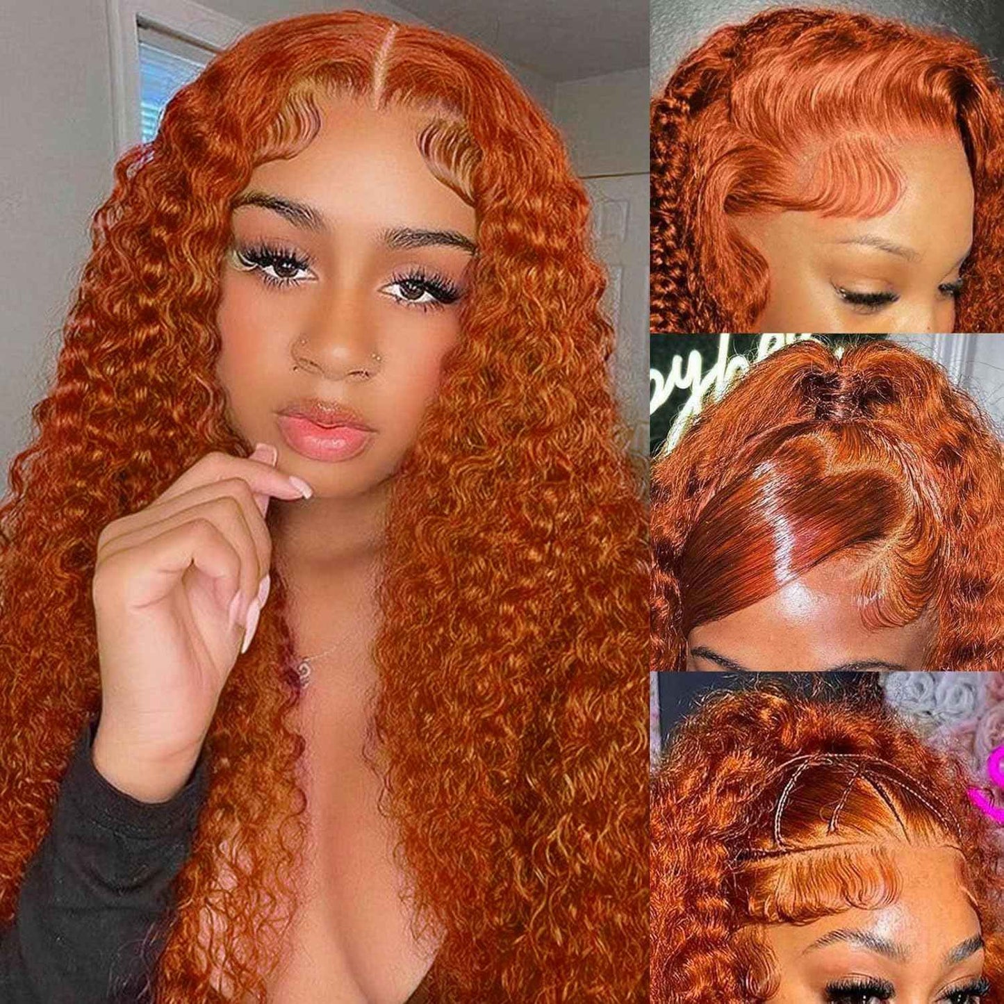 22 Inch Ginger Lace Front Wigs Human Hair Deep Wave 13x4 HD Transparent Full Lace Frontal Wig Human Hair for Women 180% Density 350# Orange Colored Glueless Deep Curly Wigs Human Hair Pre Plucked