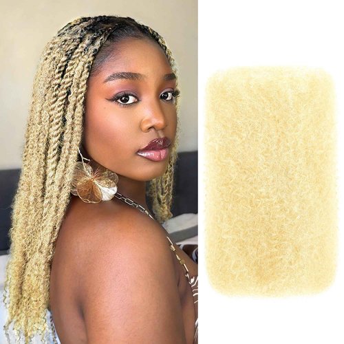 Afro Kinkys Bulk Human Hair, 22 Inch 50G/Pack Soft 4C Afro Kinky-Curly Human Hair Bulk for Twist Dreadlocks Extensions Repair Locs 613 Blonde 1 Pack (613, 22 inch)
