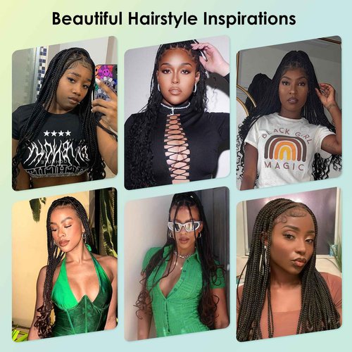 Fecihor 360° HD Full Lace Triangle Knotless Braided Wigs with Boho Curly Ends for Women Box Braid Wig with Baby Hair Premium Synthetic Black Braided Lace Front Wigs 36 Inch