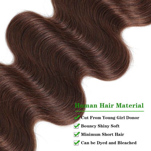 Kapelli Hair Brazilian Body Wave Bundles with Closure (12 14 16+12) 10A Light Brown Body Wave Human Hair Bundles with Lace Closure Brazilian Virgin Hair 3 Bundles with Lace Closure with Baby Hair