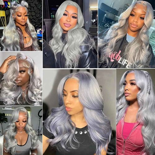 Mscathy Halloween Wigs 200% Grey Human Hair Wigs Body Wave 13×4 UHD Transparent Pre Plucked Pre Cut Gray Lace Front Wig Virgin Human Hair Glueless Lace Front Wigs for Women (20 Inch, Grey body wave)