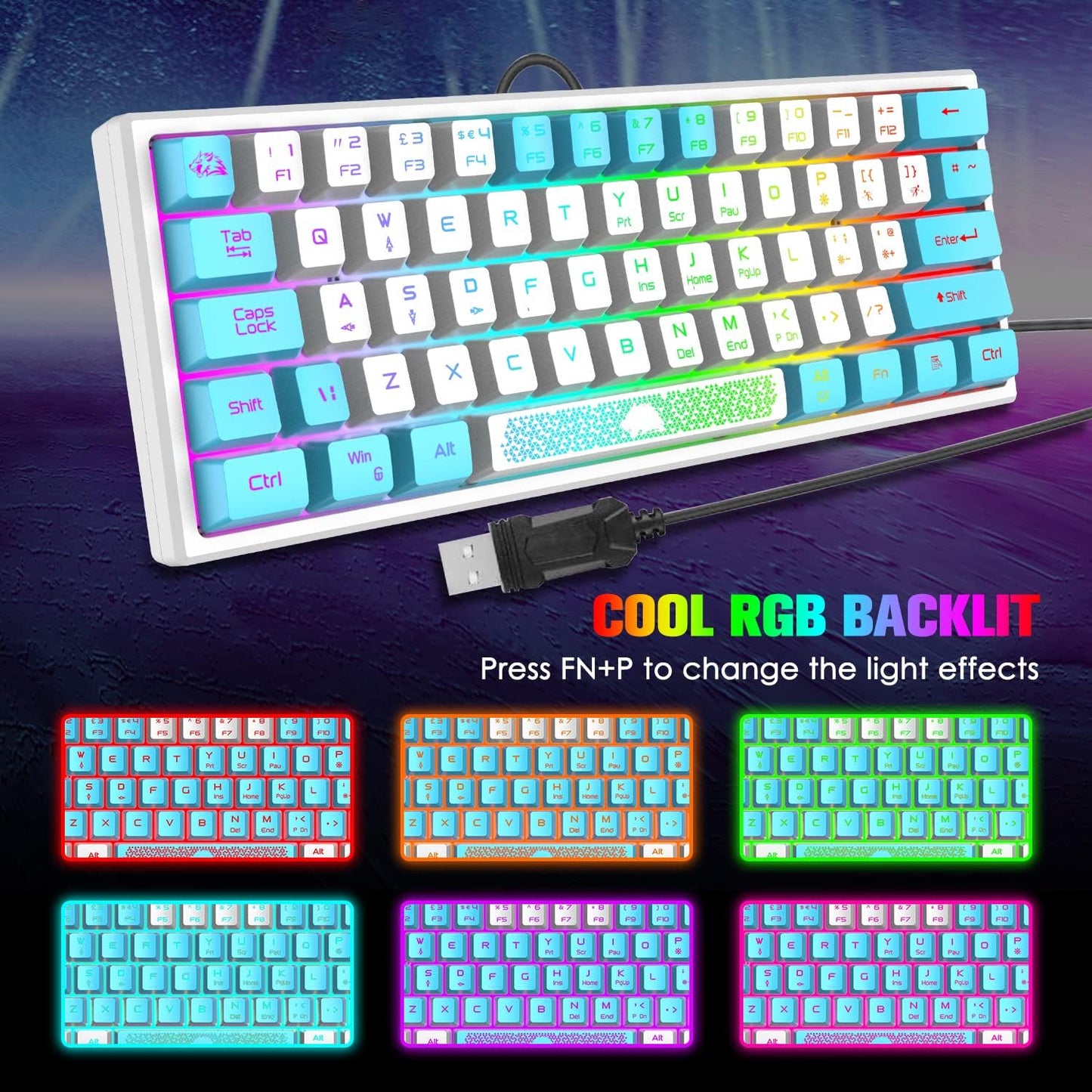 60% Gaming Keyboard and Mouse Combo Small Mini RGB Backlight Mechanical Feeling and Mechanical RGB 6400 DPI Honeycomb Optical Mouse,Gaming Mouse pad for Gamers and Typists Black