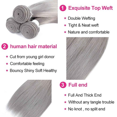 Condescension Brazilian Human Hair Bundles Sliver Grey 24 26 28 Inch Kinky Yaki Wave 3 Bundles Human Hair 100% Unprocessed Remy Brazilian Virgin Weave Hair Grey for Women