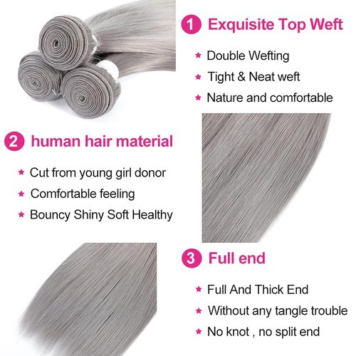 Condescension Brazilian Human Hair Bundles Sliver Grey 16 18 20 Inch Kinky Yaki Wave 3 Bundles Human Hair 100% Unprocessed Remy Brazilian Virgin Weave Hair Grey for Women