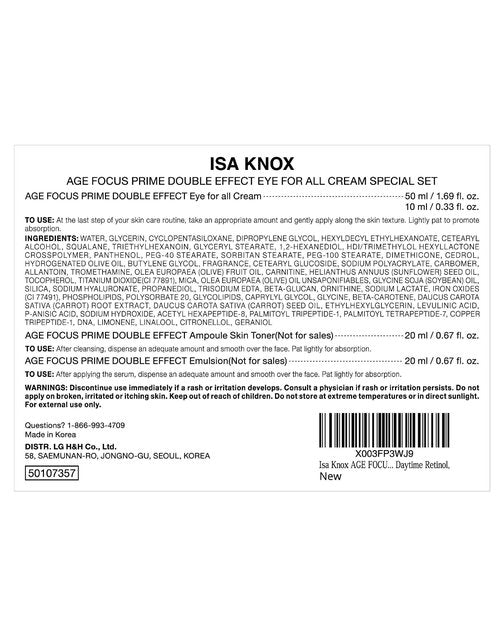 Isa Knox AGE FOCUS Prime Double Effect Eye For All Cream Set (3.4fl oz) - Korean Skincare Set, Lightweight Rich Eye Cream, Toner, Emulsion by LG Beauty. Daytime Retinol.