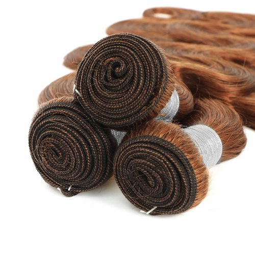 Light Reddish Brown Bundles Human Hair Body Wave 10 12 14 Inch, Color 30 Copper Brown Thick Raw Virgin 3 Bundles 12A 100% Brazilian Human Hair Wavy Loose Wave Quick Sew In Weave #30