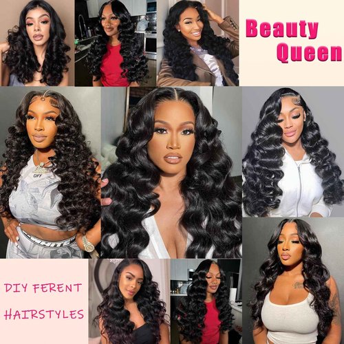 Beauty Queen 16A Human Hair Loose Wave Bundles 16 16 16 Inch 100% Unprocessed Brazilian Virgin Hair 3 Bundles Quick Weaves Hair Extensions Natural Black