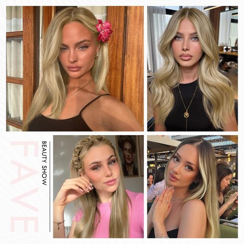 FAVE 16 Inch Human Hair Clip in Extensions 110g Blonde Hair Extensions Seamless & Invisible Highlight Clip in Hair Extensions for Volume & Length