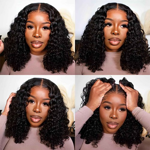 Bob Lace Front Wigs 16 Inch Human Hair Bob Wig Glueless 210 Density HD Deep Wave Lace Front Wigs Pre Plucked With Baby Hair Short Curly Human Hair Wig For Black Women