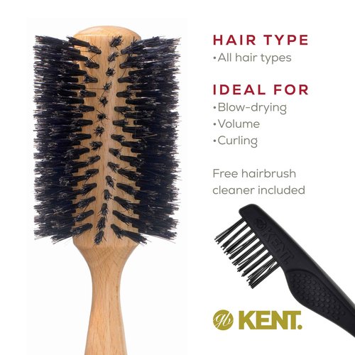 Kent LBR3 Finest Hair Brushes for Women Blow Dry Brush Made of Beechwood - Spiral Radial Boar Bristle Hairbrush for Long and Thick Hair - Royal Salon Style Straightening Pure Wood Brush from Kent