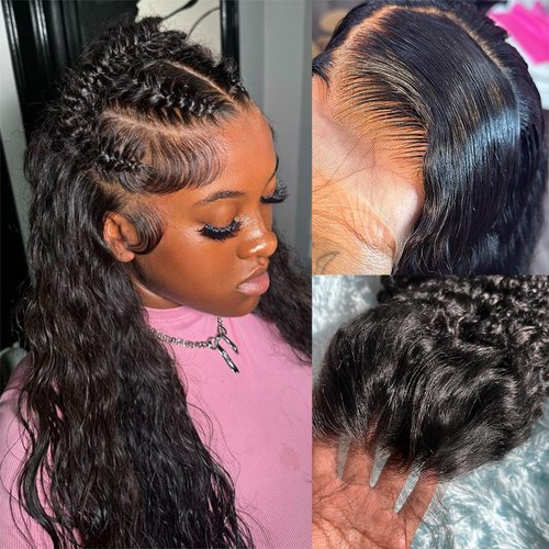 Bling Hair Princess 16 Inch Deep Wave Lace Front Wigs Human Hair 200 Density 13x6 HD Transparent Lace Deep Curly Lace Frontal Wigs Natural Black Curly Human Hair Wig Pre Plucked