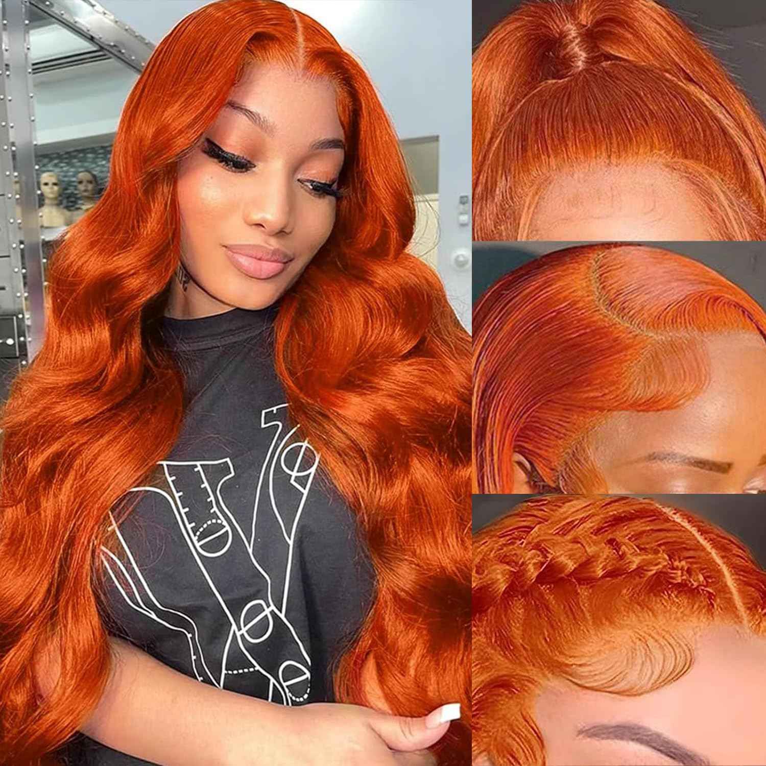 Ginger Lace Front Wig Human Hair Pre Plucked With Baby Hair, 13x6 HD Body Wave Lace Frontal Wig, 180% Density Colored Glueless Orange Wig for Women 24 Inch