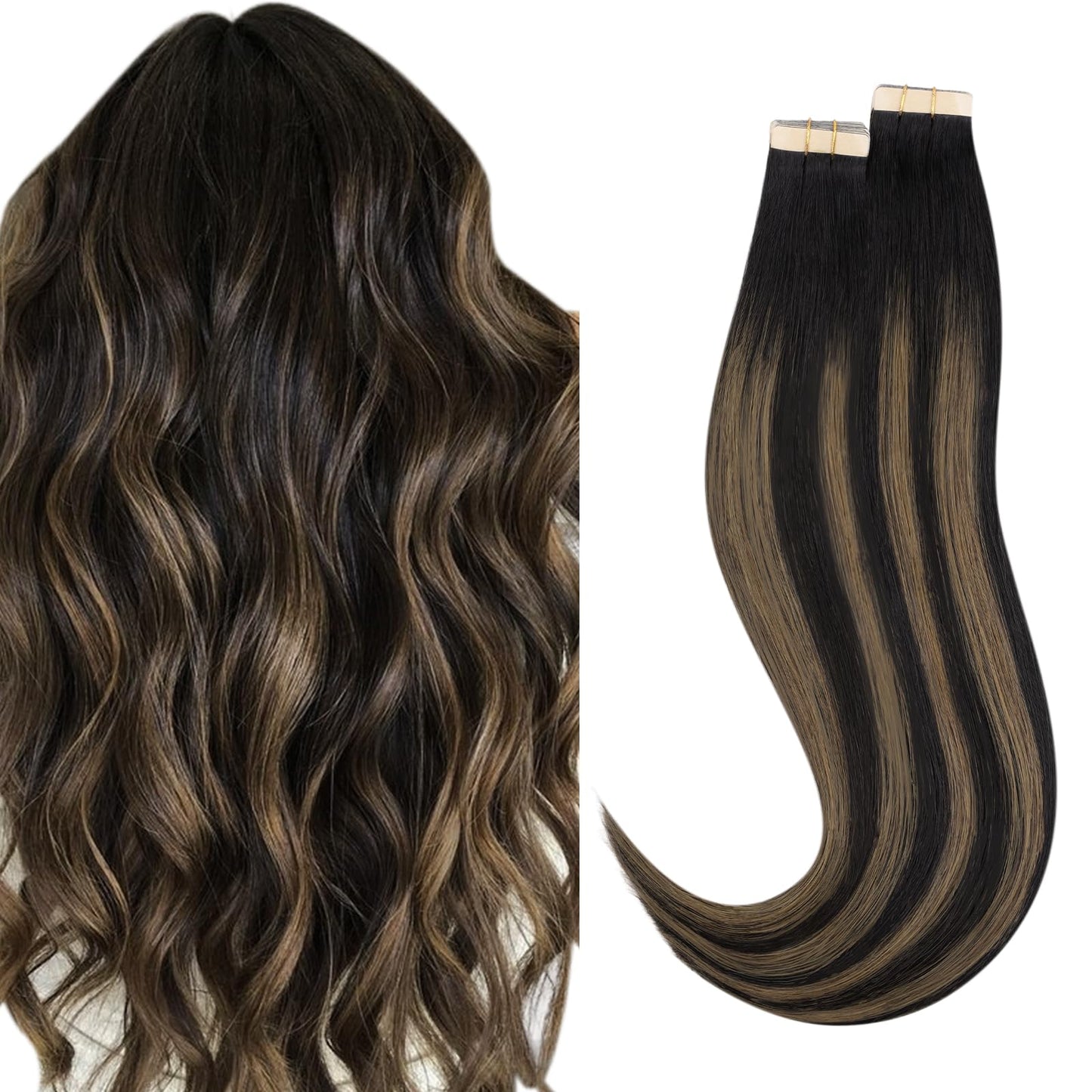 HOTBANANA Tape in Hair Extensions, 18 Inch 40pcs 100g Balayage Natural Black to Chestnut Brown Straight Remy Human Tape Hair Extensions