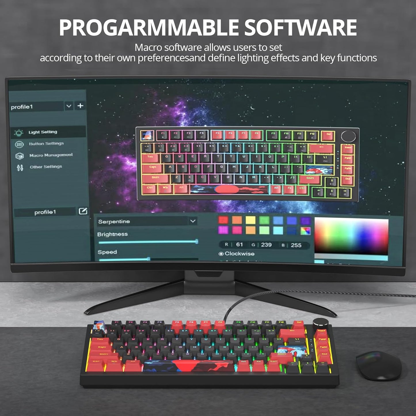 75% TKL Wired Mechanical Keyboard,RGB Backlit Gasket Mount 82 Key Hot Swappable Custom Linear Red Switch Gaming Keyboard with Volume Knob & PBT Keycaps (82 Monster B)
