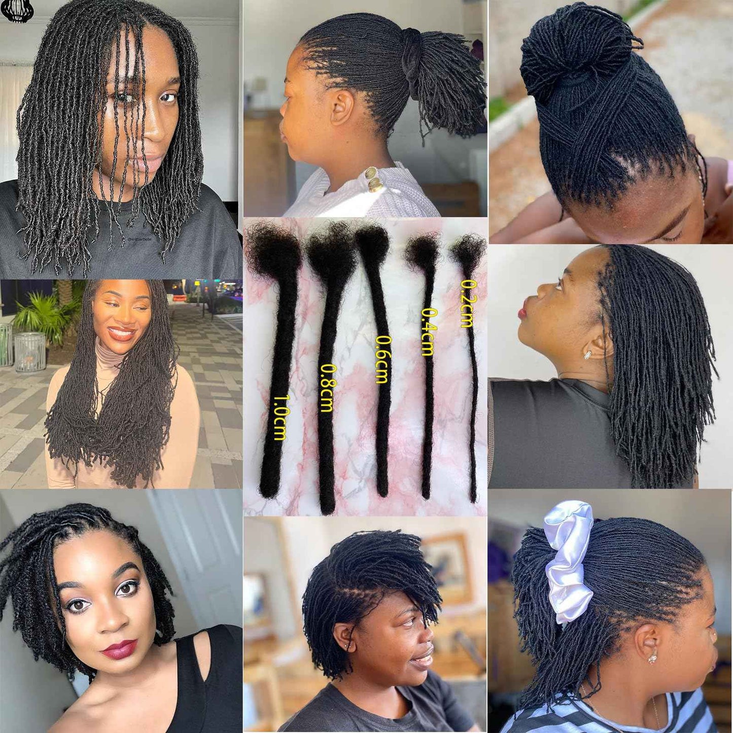 Loceast 8 Inch 0.4cm Width Loc Extension Human Hair Natural Black 60 Strands Full Hand-made Permanent Locs Extensions Can Be Dyed and Bleached for Men/Women/Kids Real Dreadlock Extensions Human Hair