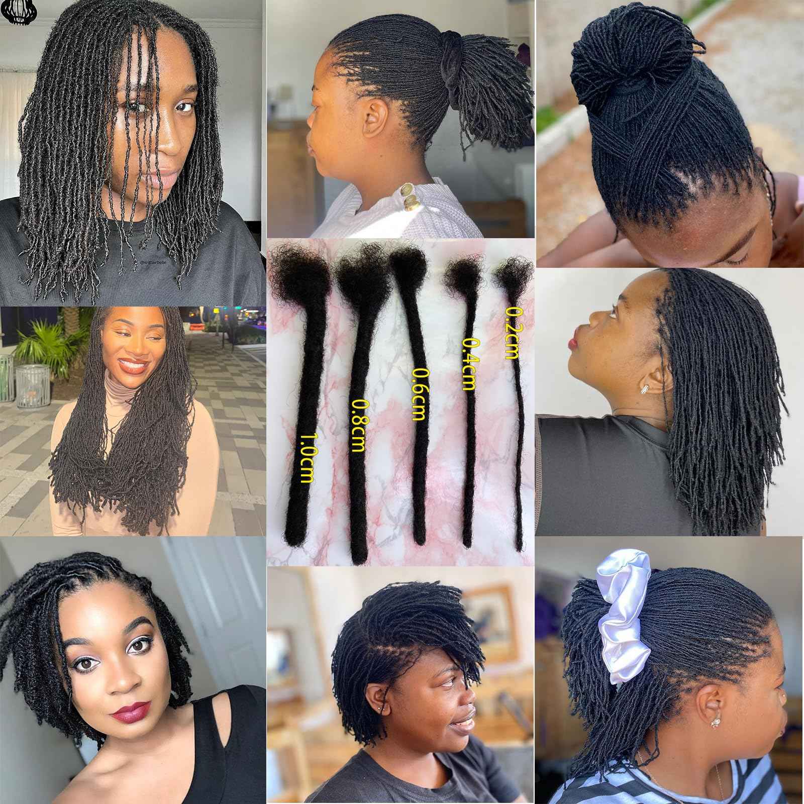 Loceast 8 Inch 0.4cm Width Loc Extension Human Hair Natural Black 60 Strands Full Hand-made Permanent Locs Extensions Can Be Dyed and Bleached for Men/Women/Kids Real Dreadlock Extensions Human Hair