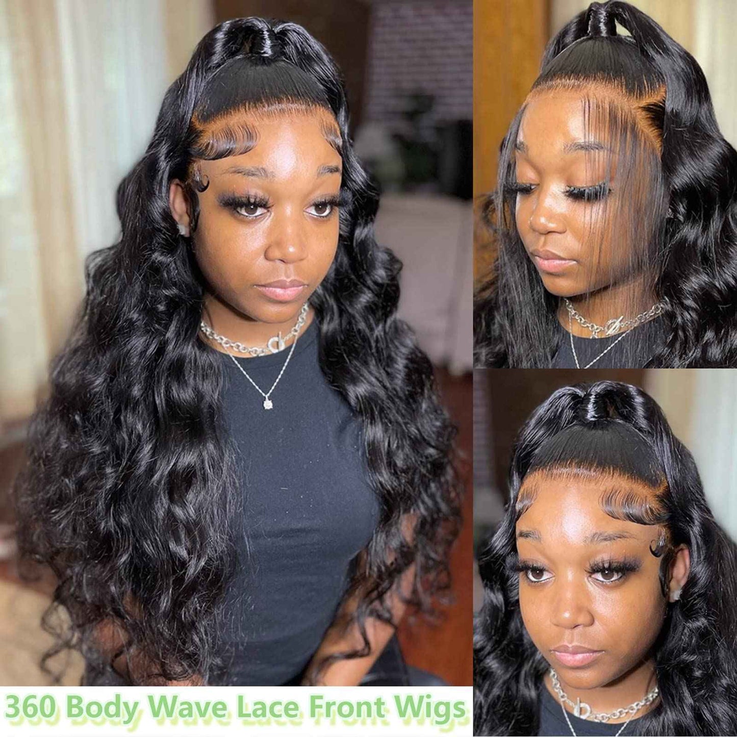 360 Body Wave Lace Front Wigs Human Hair Pre Plucked Natural Hairline Brazilian Virgin Human Hair Lace Front Wigs for Women 180% Density HD Lace Frontal Wigs Natural Color 18Inch