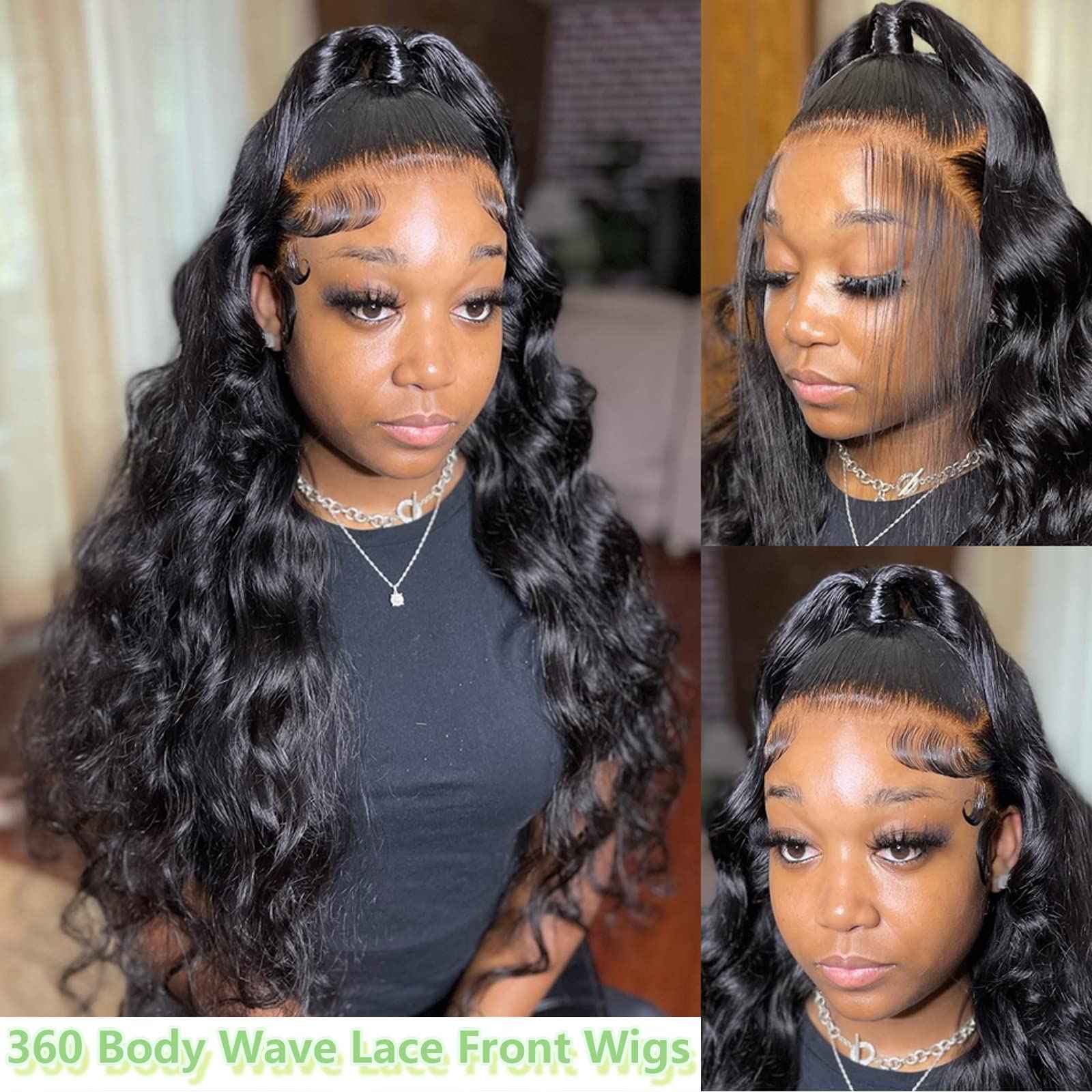 360 Body Wave Lace Front Wigs Human Hair Pre Plucked 180% Density Full Lace Human Hair Wigs Brazilian Virgin Body HD Human Hair Lace Front Wigs for Women Natural Color 22Inch